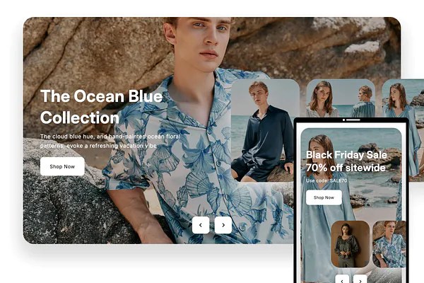 Hero “The Ocean Blue Collection” — seção de coleções Shopify